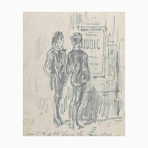 Alfred Grevin, Men in the Outdoor, Original Drawing, Late 19th-Century-ZCI-1298873