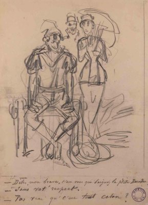 Alfred Grevin, The Gentleman and the Woman With the Sunshade, Late 19th-Century, Pencil-ZCI-1283805