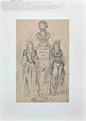 Alfred Grevin, The Statue and Women, Original Drawing, Late 19th-Century-ZCI-1298874