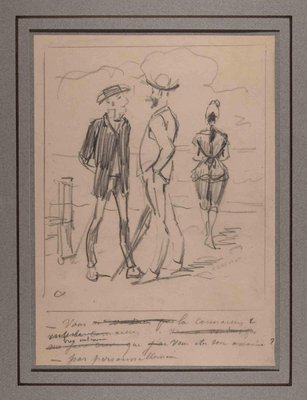 Alfred Grevin, The Swimmers on the Beach, Original Drawing, Late 19th-Century-ZCI-1281570