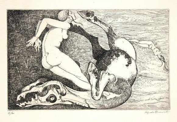 Alfredo Brasioli, Women and Horses, Etching, 1970s-ZCI-845008