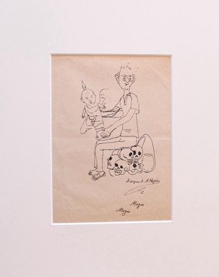 Alfredo Mezio, Figure, Pen on Paper, 1930s-ZCI-914599