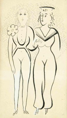 Alfredo Mezio, Two Women, Drawing, Early 20th Century-ZCI-1770018