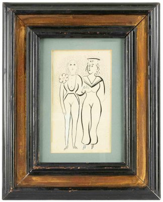 Alfredo Mezio, Two Women, Drawing, Early 20th Century-ZCI-1770018