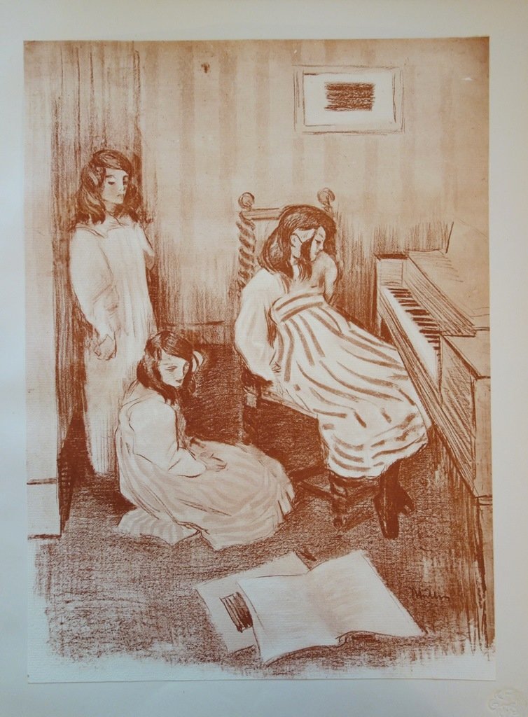 Alfredo MULLER - Bouderie, Lithographie originale signée (1897)