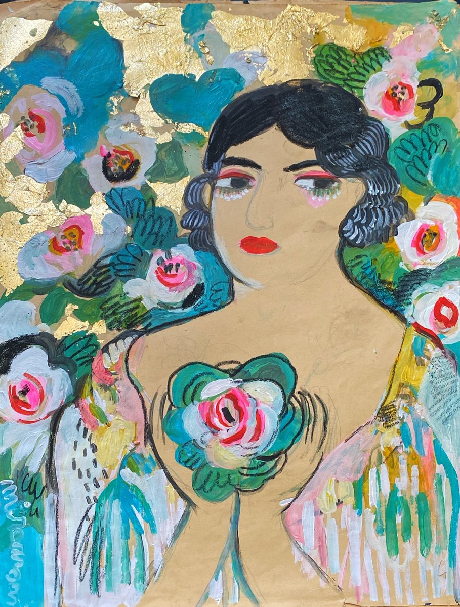 Alice de Miramon, Mon amie la rose, Acrylic on Antique Paper