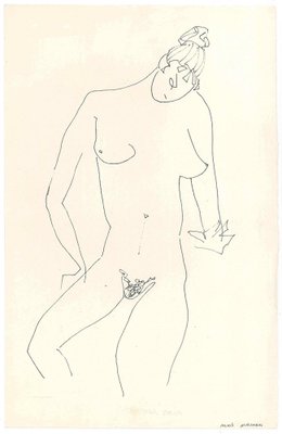 Alkis Matheos, Sketched Female Nude, Original China Ink on Paper-ZCI-2029652