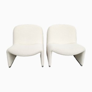 Alky Chairs in White Bouclè by Giancarlo Piretti for Anonima Castelli, 1970s, Set of 2-RNN-2000892