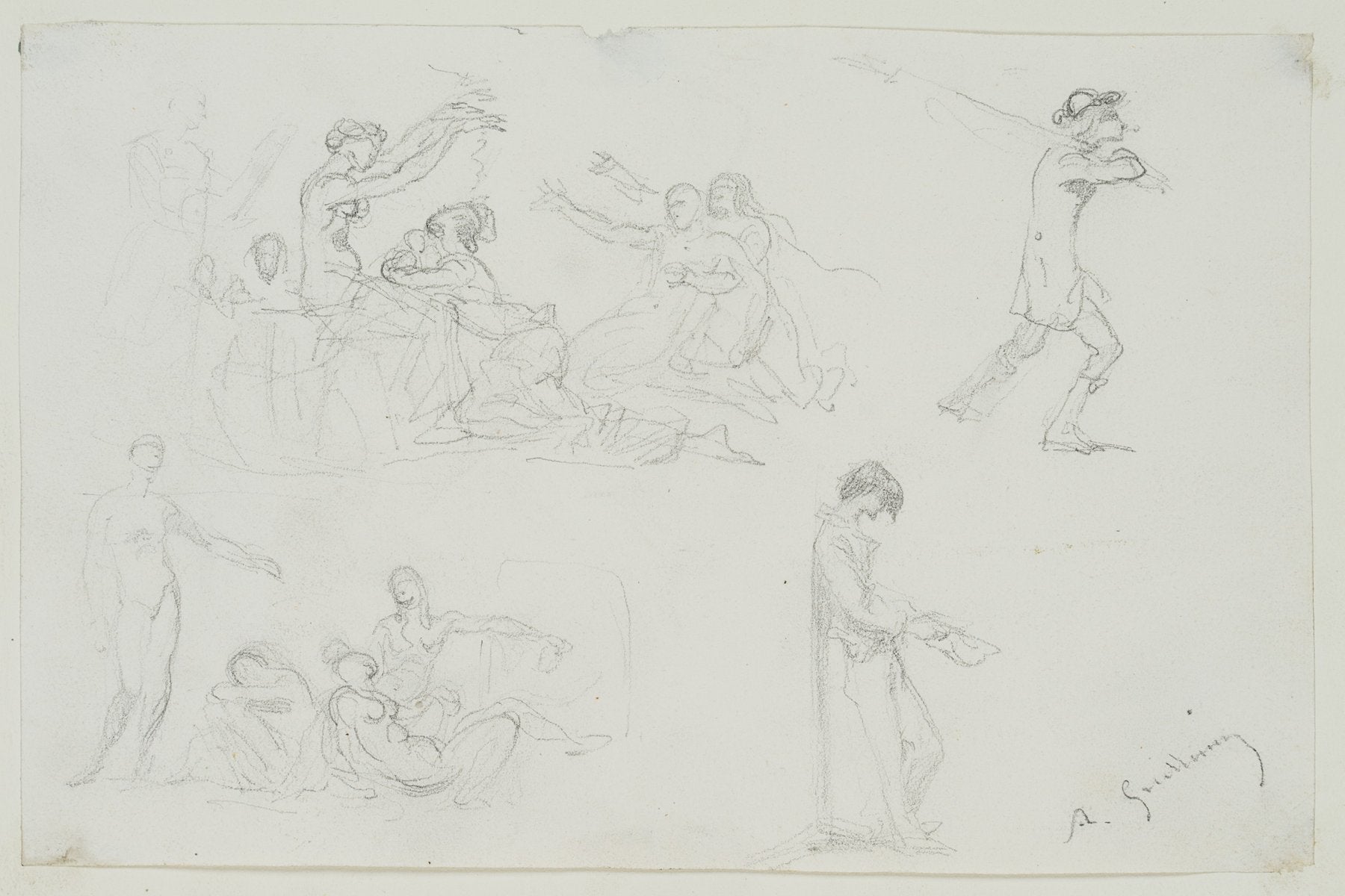 Allegorical Figures and Nudes, 19th-Century, Pencil