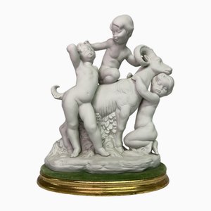 Allegorical Group of Children Playing with Goat in Biscuit Porcelain by Lladró-GOA-1734029