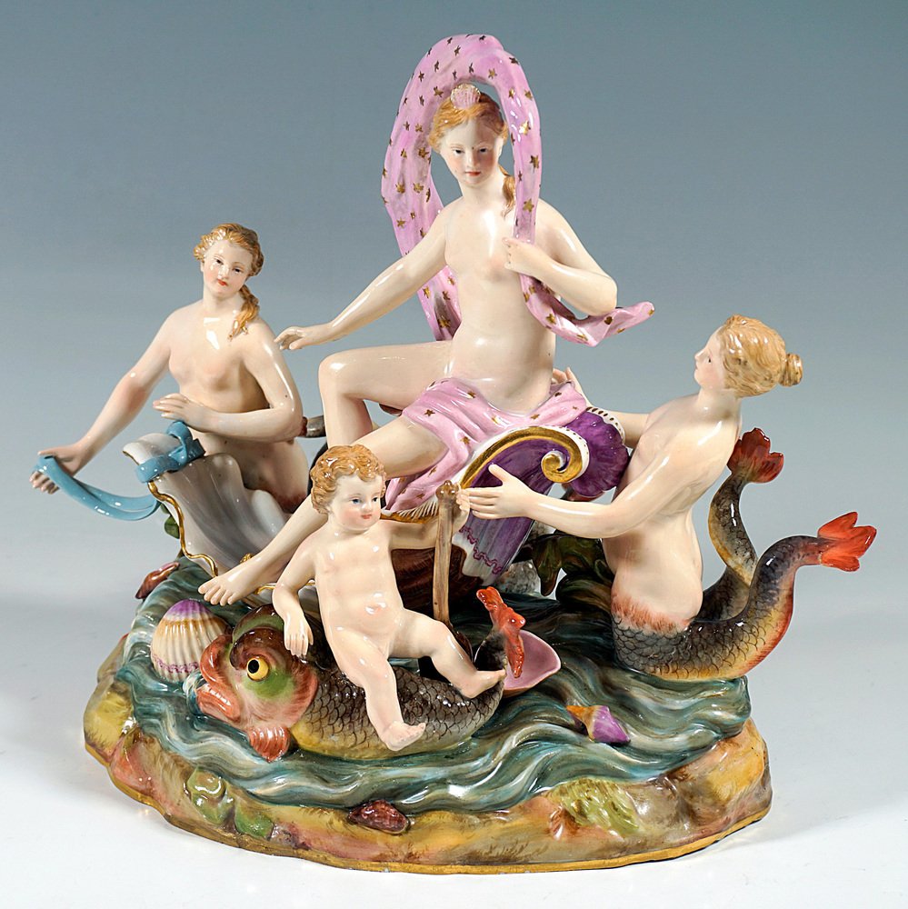 Allegorical The Water Group by M.V. Acier for Meissen Porcelain, Germany, 1860s