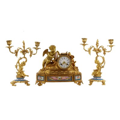 Allegories of Painting Mantel Clock in Gilded Bronze, Early 20th Century-WMV-1129593