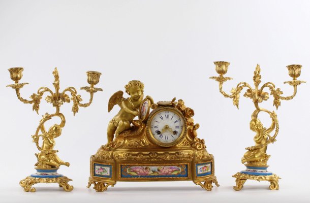 Allegories of Painting Mantel Clock in Gilded Bronze, Early 20th Century-WMV-1129593