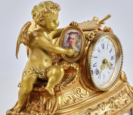 Allegories of Painting Mantel Clock in Gilded Bronze, Early 20th Century-WMV-1129593