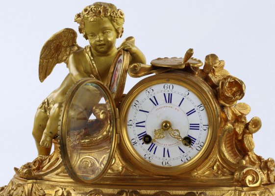 Allegories of Painting Mantel Clock in Gilded Bronze, Early 20th Century-WMV-1129593