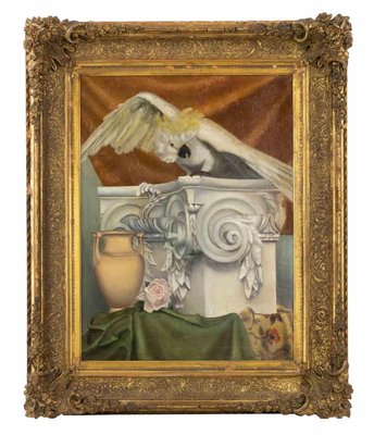 Allegory with Parrot, Capital, Amphorand Drapes, Late 19th-Century, Oil on Canvas-ZCI-1295168