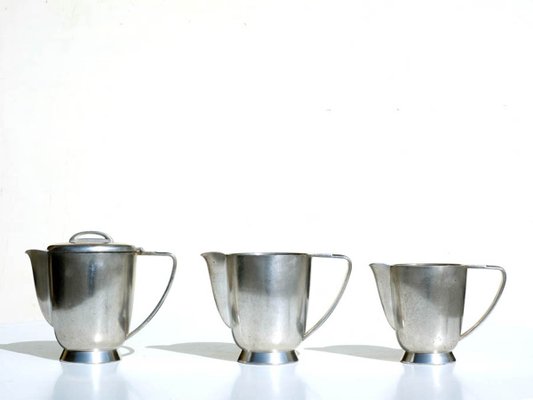 Alpacca Metal Serving Coffee Set by Gio Ponti for Calderoni, 1940s, Set of 3-KGD-754202