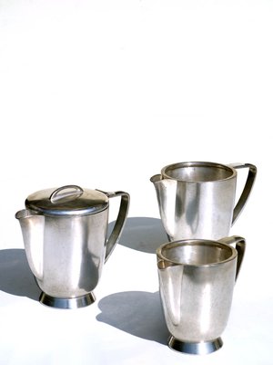 Alpacca Metal Serving Coffee Set by Gio Ponti for Calderoni, 1940s, Set of 3-KGD-754202