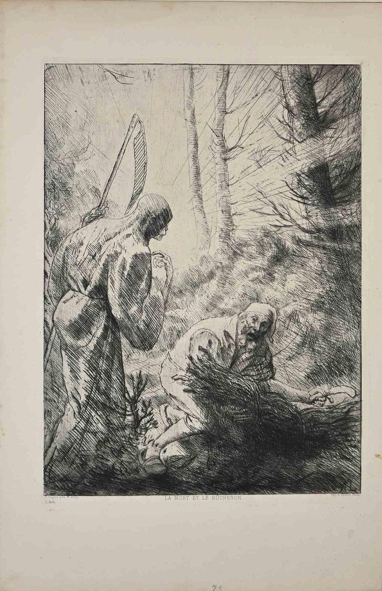 Alphonse Legros, Death and the Lumberjack, Original Etching, 1876