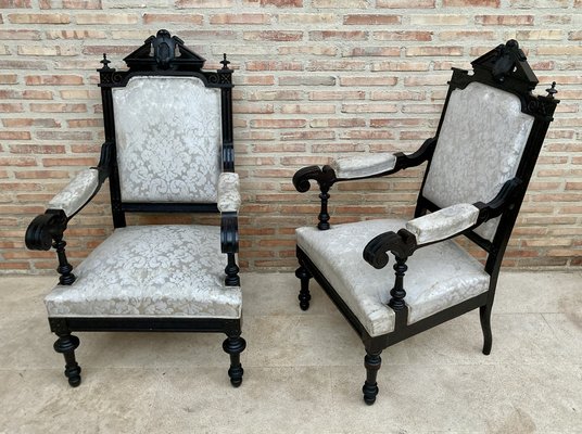 Alphonsine Armchairs in Ebonized Wood, 1900, Set of 3-NOU-1408285