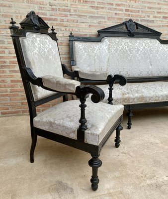 Alphonsine Armchairs in Ebonized Wood, 1900, Set of 3-NOU-1408285