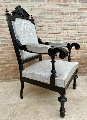 Alphonsine Armchairs in Ebonized Wood, 1900, Set of 3-NOU-1408285