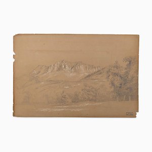 Alpine Landscape - White Chalk on Brown Paper by M.H. Yvert - Late 1800 Late 19th Century-ZCI-761057