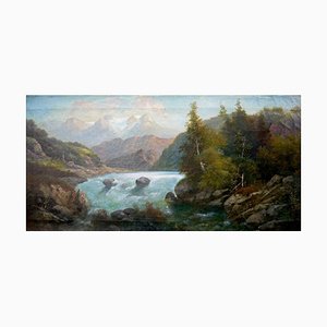 Alpine Landscape with Stream, 19th-Century, Oil on Canvas, Framed-BGS-1077892