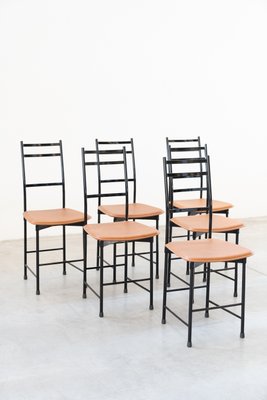 Aluminium & Brown Leather Dining Chairs from Ycami, 1980s, Set of 6-KNM-840602