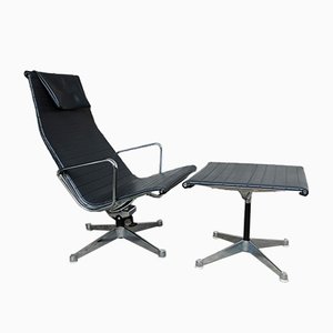 Aluminium EA 124 Lounge Chair & EA 125 Ottoman by Charles & Ray Eames for Herman Miller, 1960s, Set of 2-ZM-909645