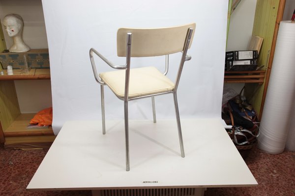 Aluminum and Faux Leather Armchair, 1930s-RAQ-1756831