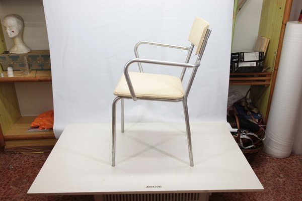 Aluminum and Faux Leather Armchair, 1930s-RAQ-1756831