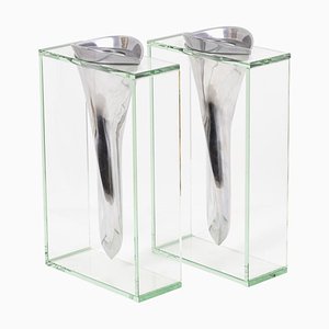 Aluminum and Glass Vases by Lisa Mori, 1980s, Set of 2-CEJ-867199