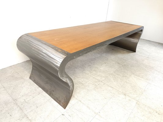 Aluminum and Wooden Dining Table, 1990s-IRH-1768596