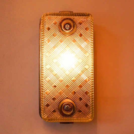 Aluminum, Cast Iron and Grid Glass Wall Lamp, 1960s