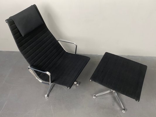 Aluminum EA 124 Rotating Armchair with Ea 125 Footstool by Charles & Ray Eames for Herman Miller from Vitra, Germany, 1970s, Set of 2-YZD-1437903