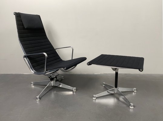 Aluminum EA 124 Rotating Armchair with Ea 125 Footstool by Charles & Ray Eames for Herman Miller from Vitra, Germany, 1970s, Set of 2-YZD-1437903