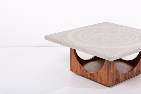 Aluminum Edged Coffee Table with Wooden Base, Germany, 1970s-SFD-962795