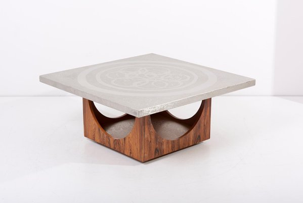 Aluminum Edged Coffee Table with Wooden Base, Germany, 1970s-SFD-962795