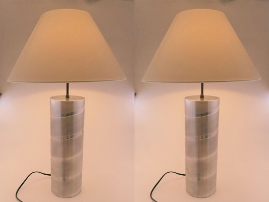 Aluminum Jacques Charpentier Style Tube Table Lamps, 1970s, Set of 2-YBU-1355096