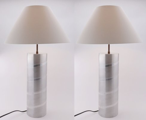 Aluminum Jacques Charpentier Style Tube Table Lamps, 1970s, Set of 2-YBU-1355096