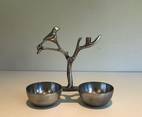 Aluminum Service Pieces with Bird Decorations and Branches, 1970s, Set of 3-BA-1458014