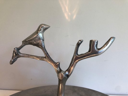 Aluminum Service Pieces with Bird Decorations and Branches, 1970s, Set of 3-BA-1458014