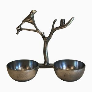 Aluminum Service Pieces with Bird Decorations and Branches, 1970s, Set of 3-BA-1458014