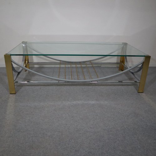 Aluminum, Steel, Brass and Crystal Coffee Table, 1980s