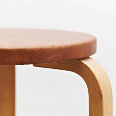 Alvar Aalto Stool in Leather for Artek, 1960s-WM-1305839