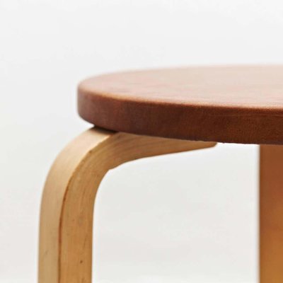 Alvar Aalto Stool in Leather for Artek, 1960s-WM-1305839