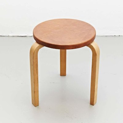 Alvar Aalto Stool in Leather for Artek, 1960s-WM-1305839