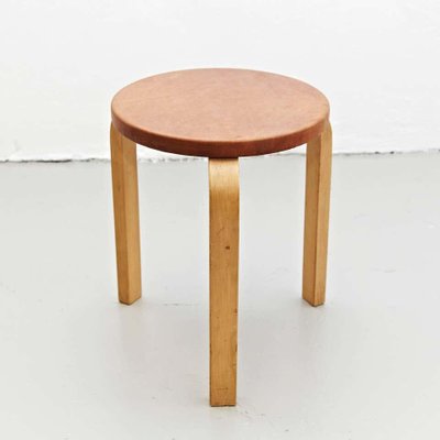 Alvar Aalto Stool in Leather for Artek, 1960s-WM-1305839