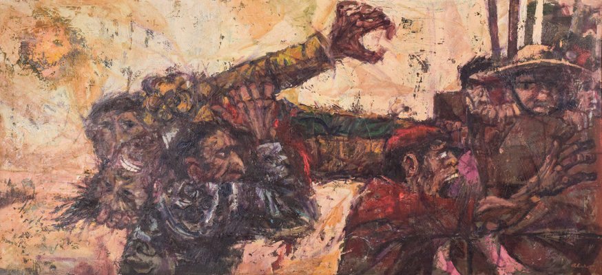 Alvaro, Battle Scene, 1960s, Oil on Canvas, Framed-AOI-1106788